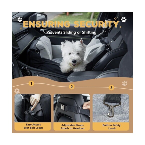 Dog Car Seat Waterproof Booster w Storage Pockets Groom Glove Small Black Gray - Picture 3 of 16
